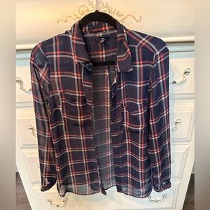 Sheer Button Down Flannel Print Shirt, Gap, Size Medium